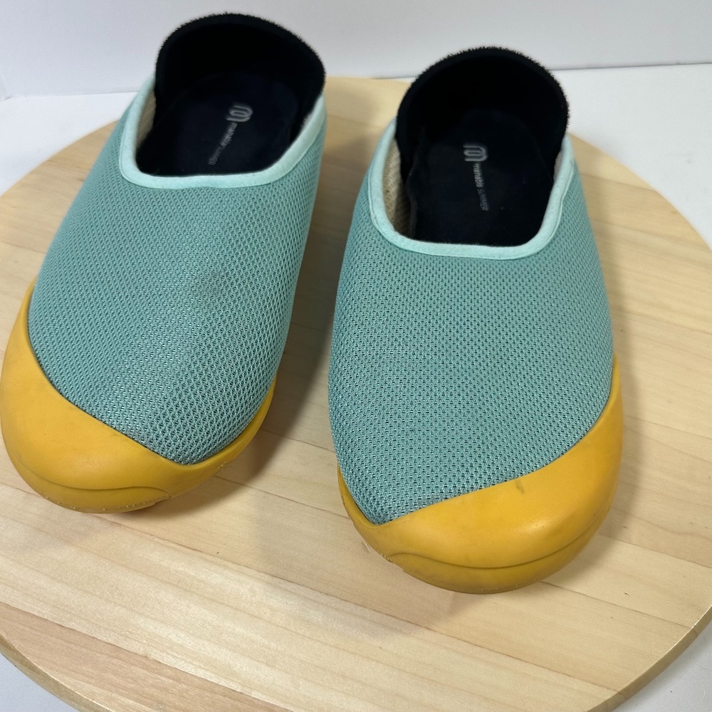 Mahabis Convertible Snap Slipper Shoes Turquoise Blue Yellow Rubber Sole 40
